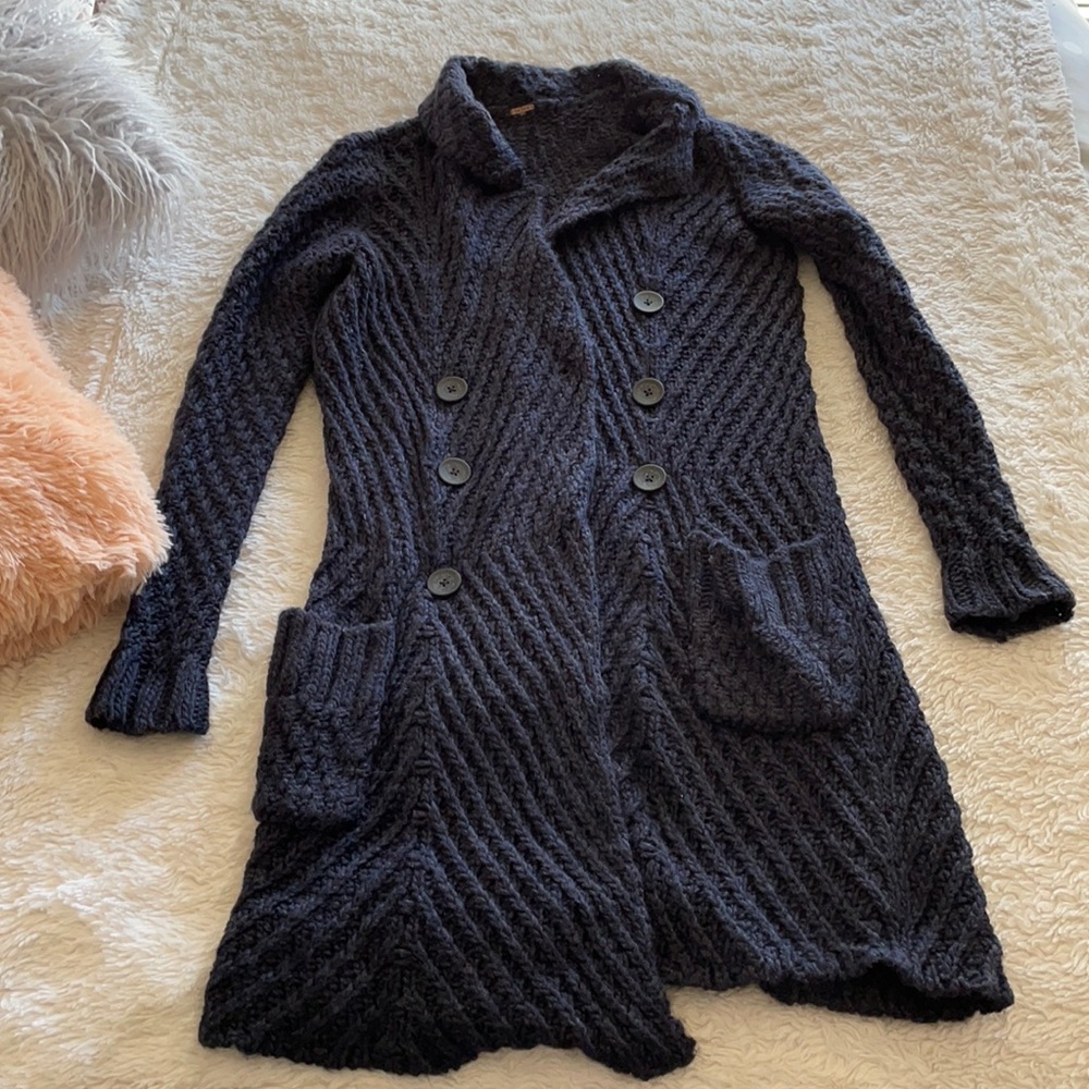 Free people navy long wool cardigan